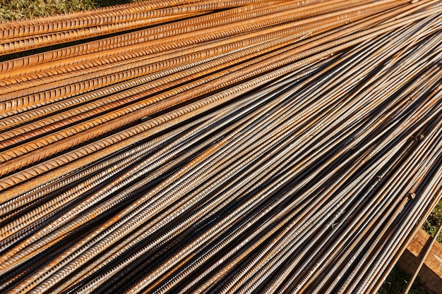 Fondo de construcción de marco de metal de barra de refuerzo de acero