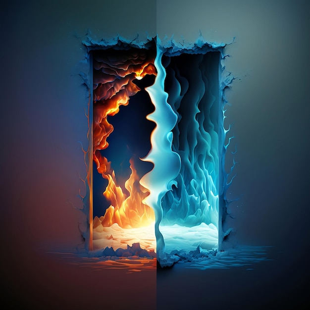 Fondo de contraste entre la ilustración de pintura de hielo y fuego