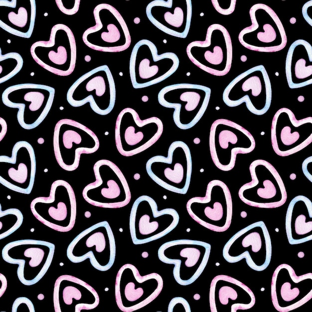 Fondo de corazones de color rosa y azul de acuarela Fondo de día de San Valentín de patrones sin fisuras románticos