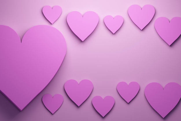 Fondo de corazones de color rosa. Ilustraciones de renderizado 3D