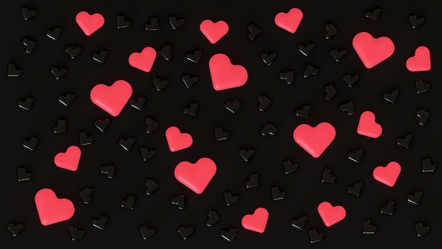 Fondo de corazones rojos y negros dispersos