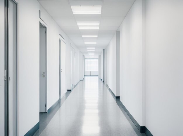 Foto fondo de corredor borroso vacío en el entorno hospitalario