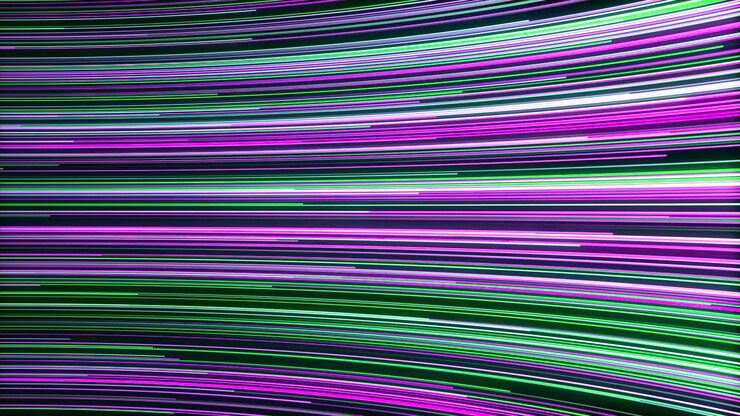 Foto fondo de corriente de líneas brillantes con movimiento radiante. las líneas brillantes se mueven en una corriente curva en movimiento.