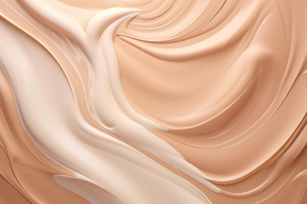 Foto fondo cosmético abstracto ondas beige de crema o ungüento manchadas en la superficie plástico de textura suave de color pastel