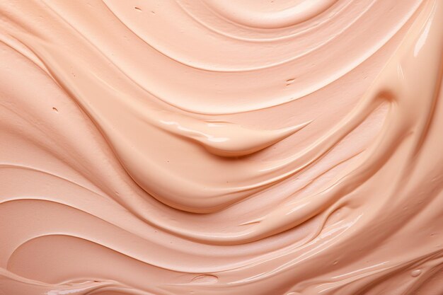 Foto fondo cosmético abstracto ondas beige de crema o ungüento manchadas en la superficie plástico de textura suave de color pastel