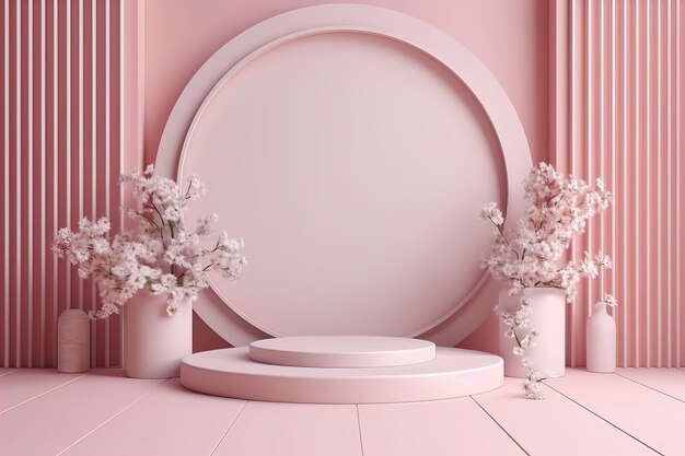 fondo cosmético mínimo para la presentación del producto rosa