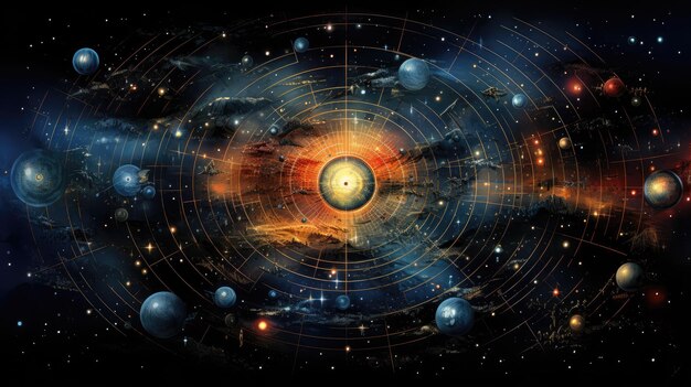 un fondo cósmico que representa constelaciones formadas por palabras brillantes
