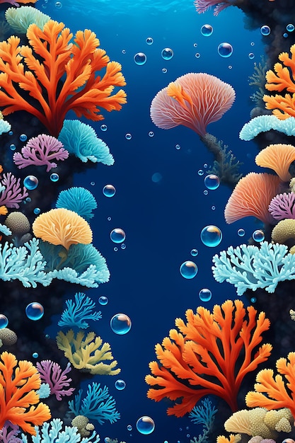 Fondo sin costuras con corales y burbujas sobre un fondo azul
