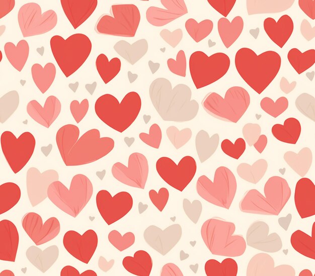 Fondo sin costuras de corazones en colores rojo y rosa generativo ai