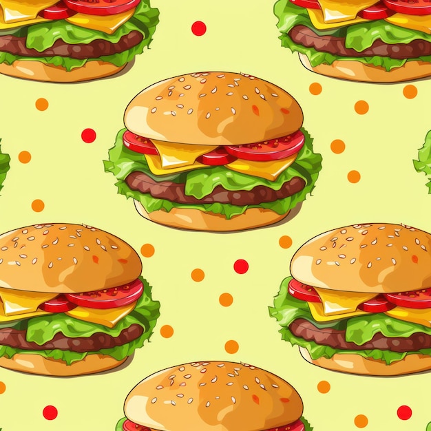 Foto el fondo sin costuras de las hamburguesas ilustración de la hamburguesa de queso de comida rápida