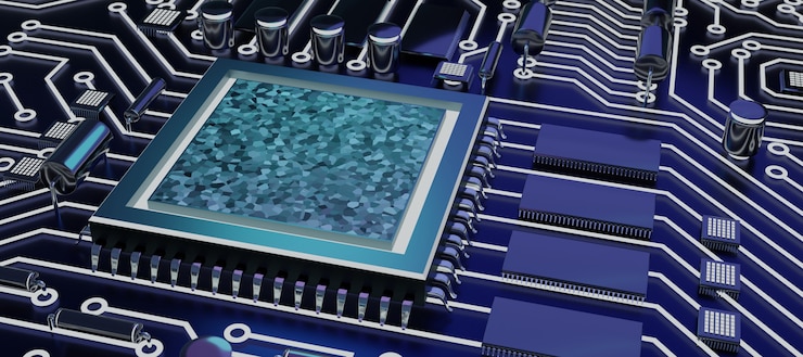 Foto el fondo de la cpu y el chip de la computadora