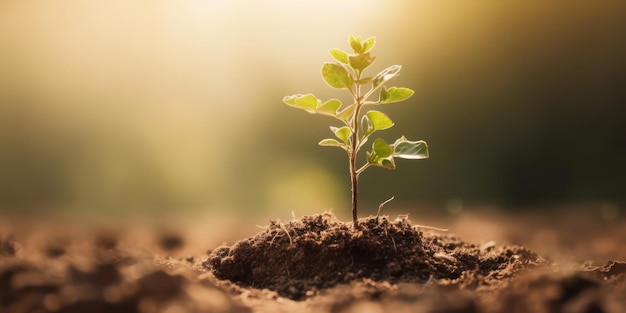 Fondo de crecimiento de plantas de árboles jóvenes Día mundial del medio ambiente y Día de la Tierra Ai generativo