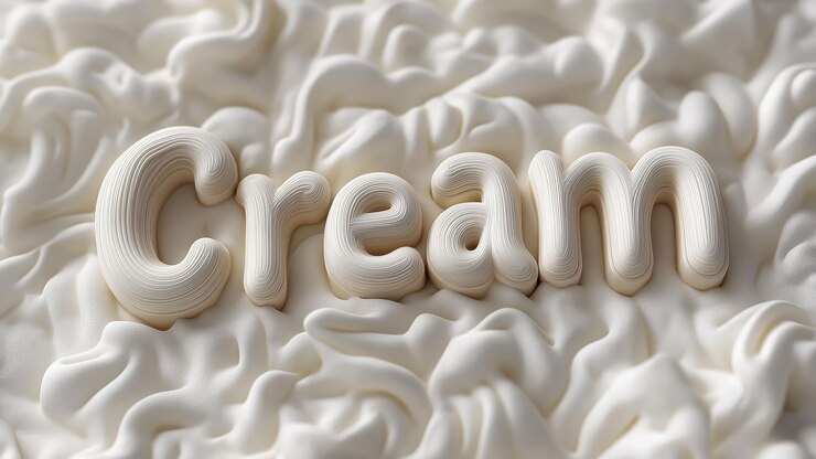 Foto fondo cremoso texturizado con diseño de palabras en crema 3d para una marca elegante