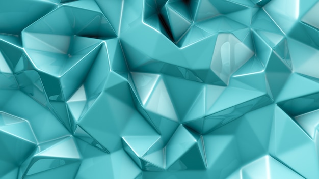 Fondo de cristal turquesa con triángulos. Representación 3d