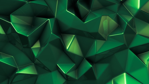 Fondo de cristal verde con triángulos. Representación 3d