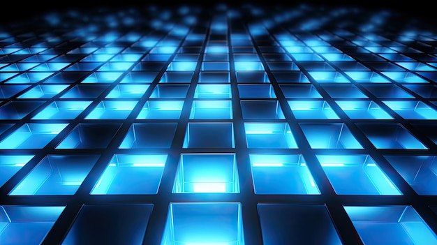 Foto fondo con cuadrados de color azul neón dispuestos en un patrón de cuadrícula con efecto de desenfoque de movimiento y luz