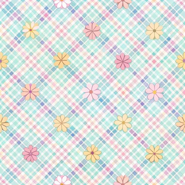 un fondo a cuadros rosa y verde con un patrón de flores