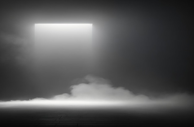 Fondo de un cuarto oscuro vacío, humo y polvo.