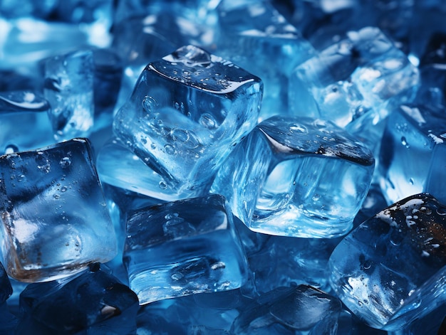 Fondo de cubo de hielo azul Textura de cubo de hielo fresco AI generativa