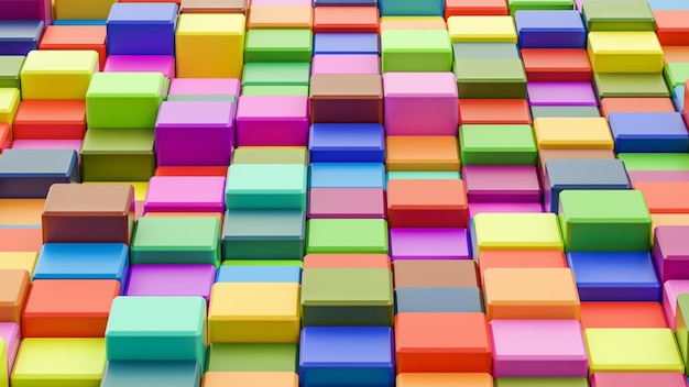 Fondo de cubos abstractos de colores en renderización 3D de resolución 8K