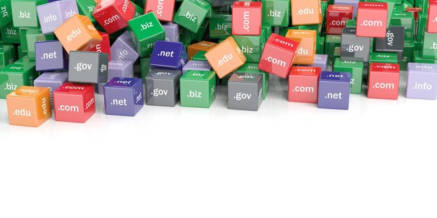 Fondo de cubos de nombres de dominio de representación 3d