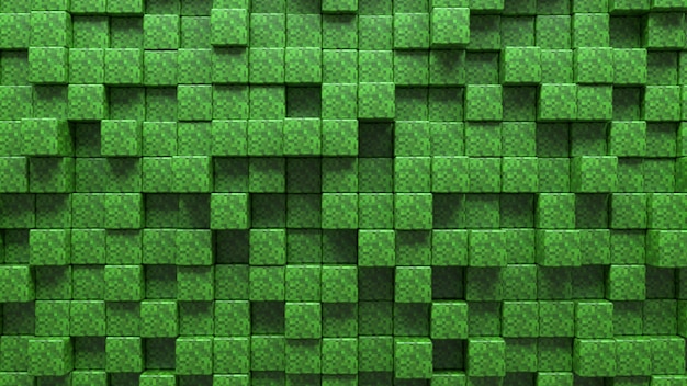 Fondo de cubos verdes de textura de hierba abstracta 3D