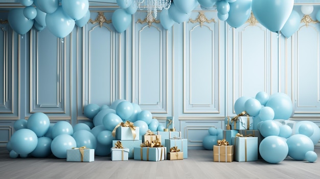 Fondo de cumpleaños 3D en tonos azul claro.