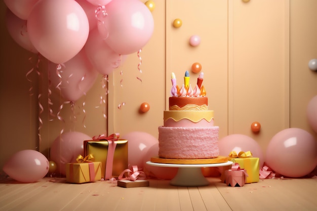 Fondo de cumpleaños Balones pasteles y regalos