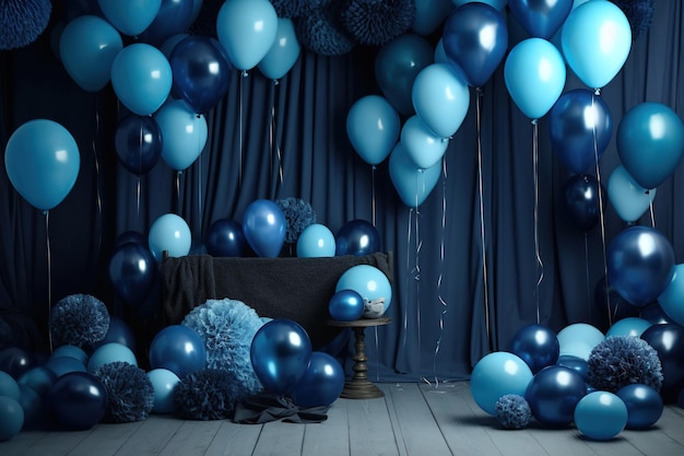 Fondo de cumpleaños de fiesta colorida con interior de globos baby shower