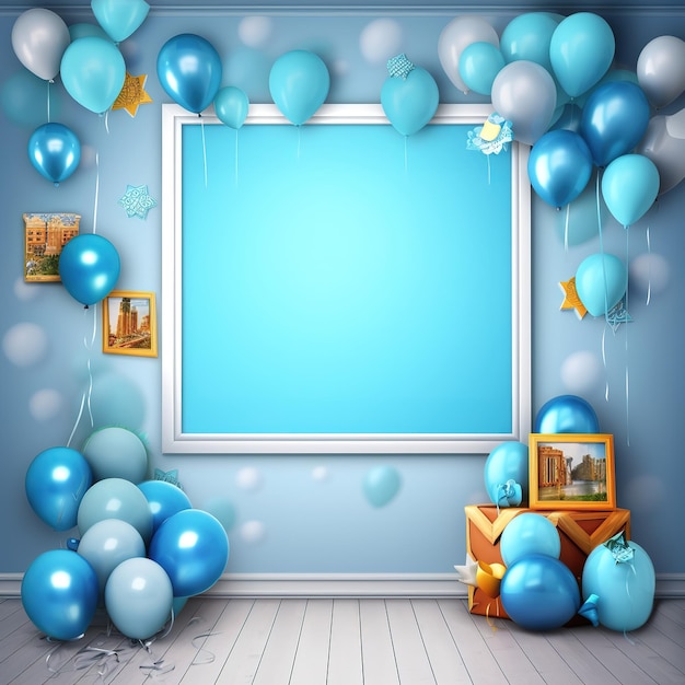 Fondo de cumpleaños de fiesta colorida con interior de globos baby shower