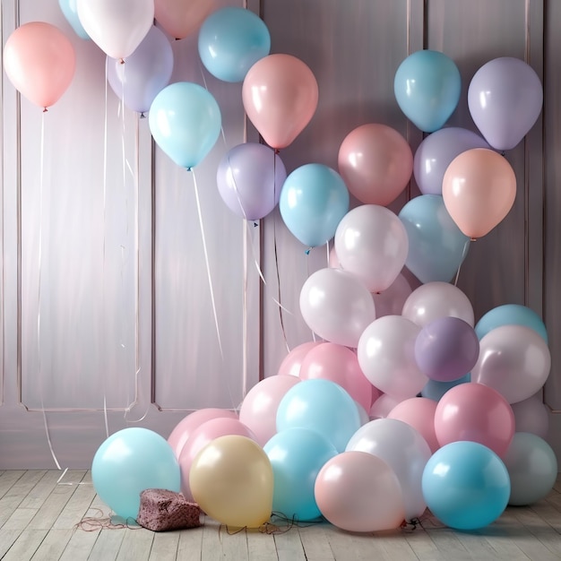 Fondo de cumpleaños de fiesta colorida con interior de globos baby shower
