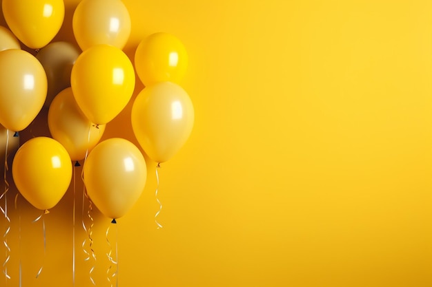 Foto fondo de cumpleaños con globos coloridos en amarillo