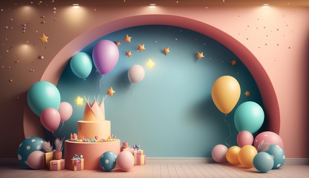 Fondo de cumpleaños con globos Ilustración AI GenerativexA