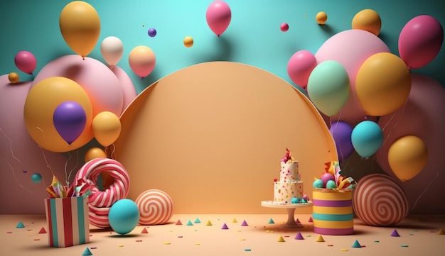 Fondo de cumpleaños con globos Ilustración AI GenerativexA