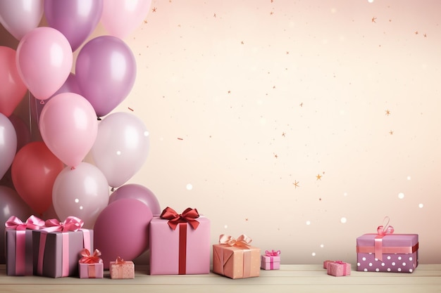 Fondo de cumpleaños con globos y regalos