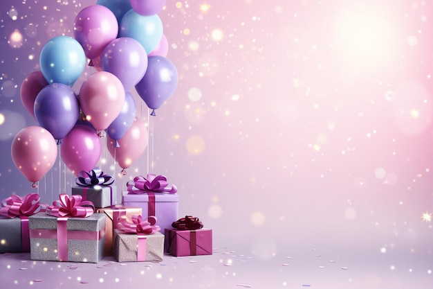 Fondo de cumpleaños con globos y regalos