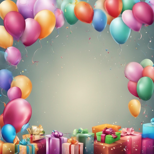 Fondo de cumpleaños PSD con globos y regalos papel tapiz