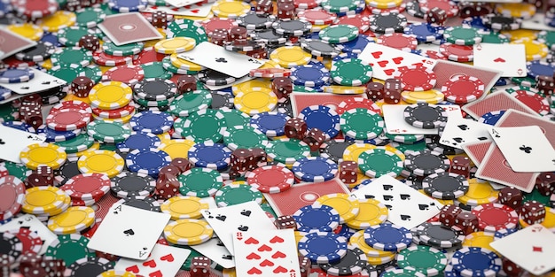 Foto fondo de los dados de casino y las cartas de póquer