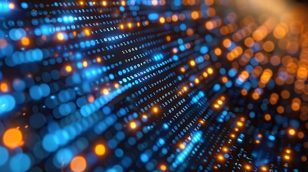 Fondo de datos binarios digitales azules que se muestran en la pantalla de la computadora