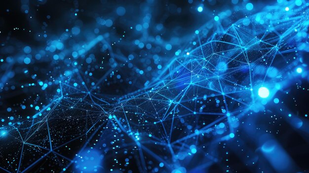 Fondo de datos cibernéticos abstractos espacio digital azul oscuro con líneas poligonales Tema de la red futuro patrón de conexión segura tecnología tecnológica