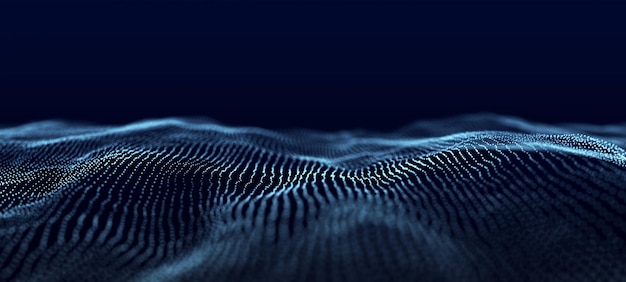 Fondo de datos digitales abstractos Onda con puntos en movimiento Flujo musical de sonidos Renderización 3D