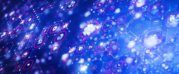 Fondo de datos Estructura de datos grandes Cifrado Fondo tecnológico Interfaz neuronal Fondo de estructura de red neuronal Inteligencia artificial Aprendizaje automático Renderización 3D