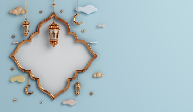 Fondo de decoración islámica con marco de ventana linterna luna creciente ramadan kareem