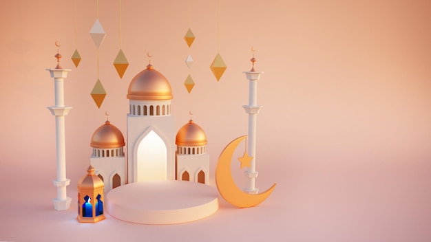 fondo de decoración islámica para ramadán con linterna y mezquita d renderización