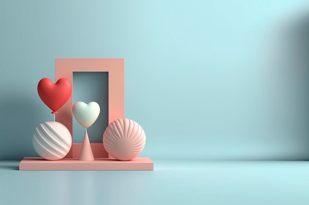 Fondo de decoración de San Valentín de amor de renderizado 3D