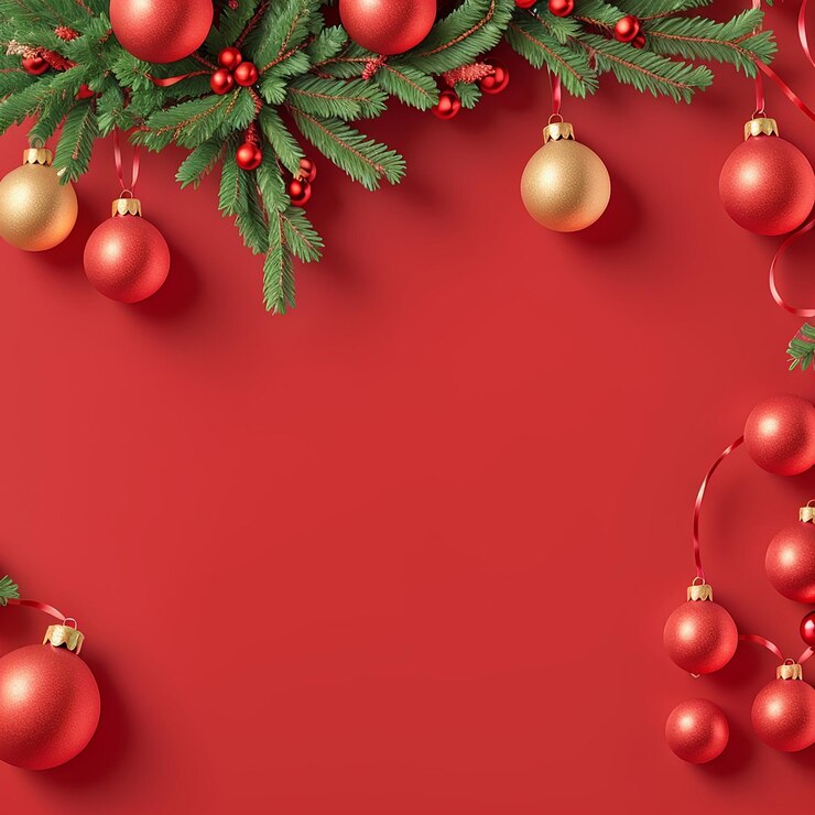 El fondo de las decoraciones navideñas rojas en 3D