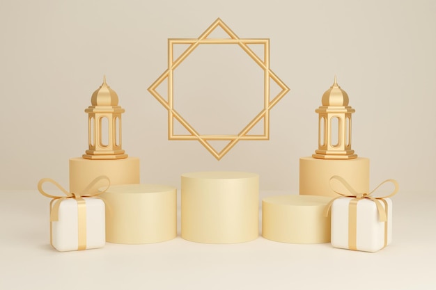 Fondo de decoraciones de podio de ramadán de renderizado 3d