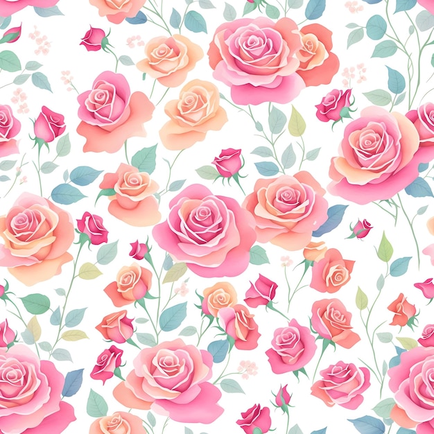 Foto fondo decorado con rosas, flores y hojas sobre fondo abstracto claro