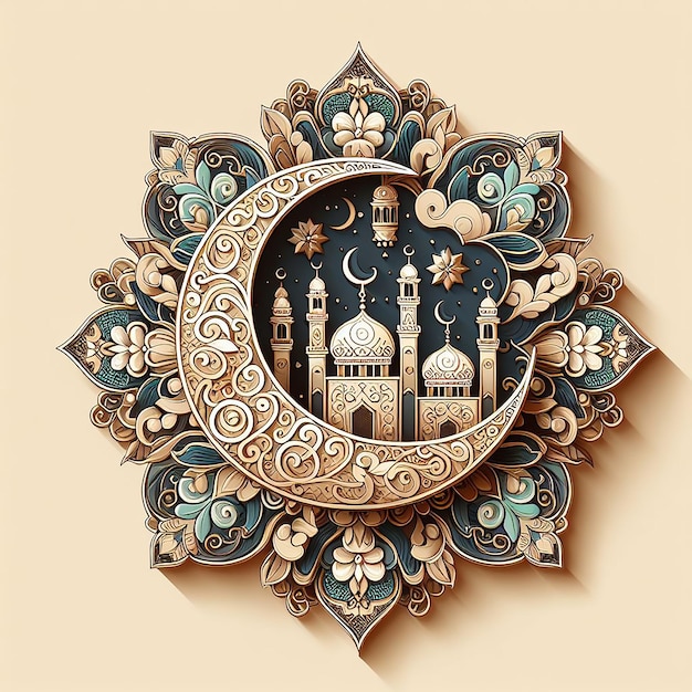 Foto fondo decorativo de eid al adha mubarak con arte islámico generado por ia