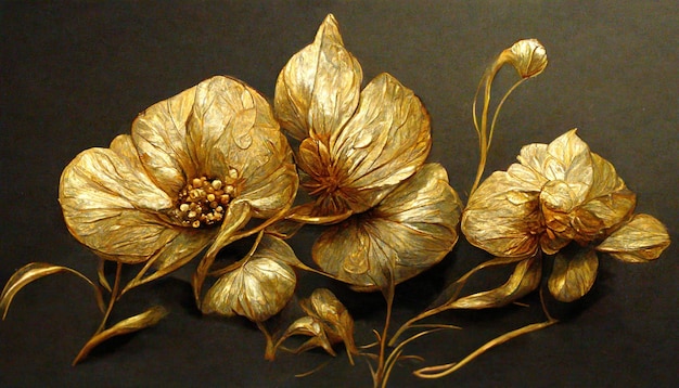 Fondo decorativo de flor dorada de lujo Hermoso arte floral de metal precioso